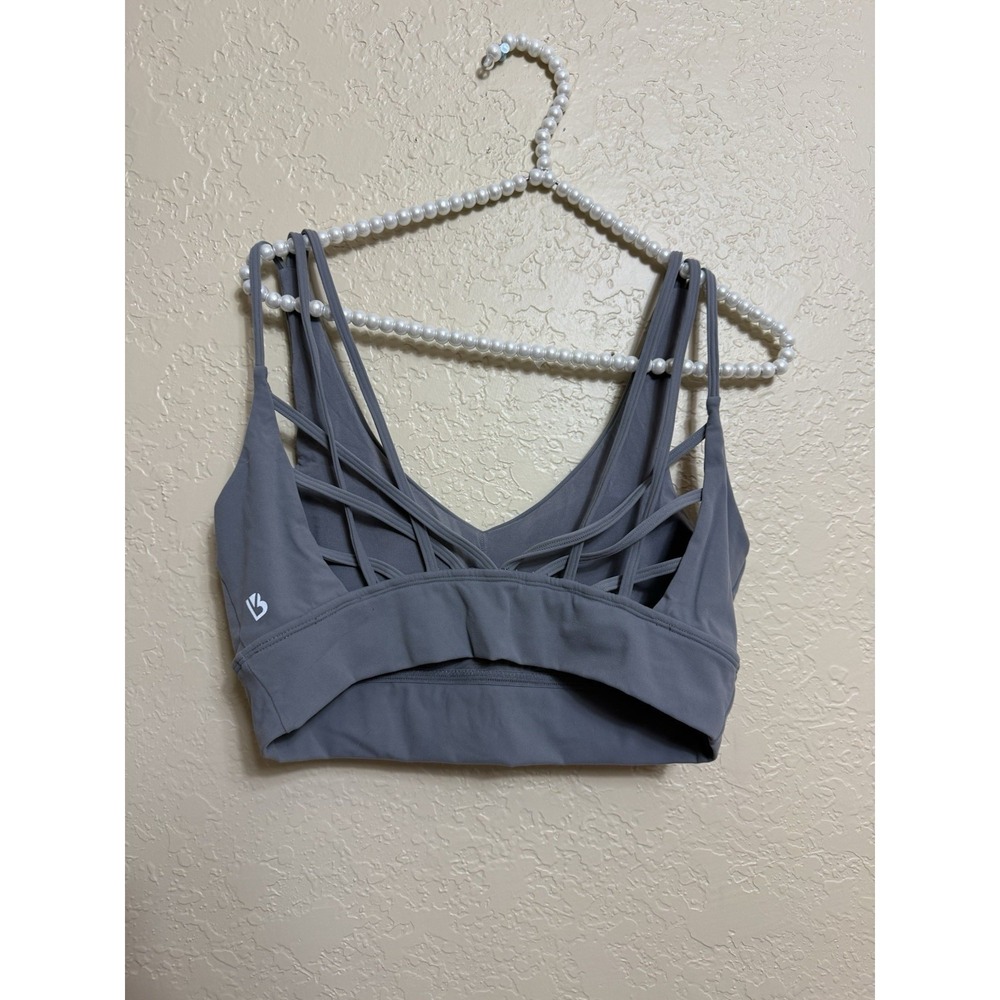 Buff Bunny Collection Women's XL Gray Strappy Sexy Back Sports Bra Stretch